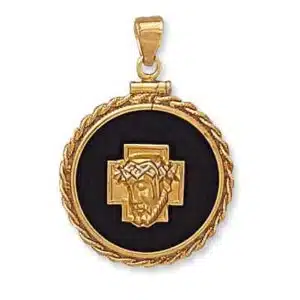 C-21: CHRIST'S HEAD ON ROUND MEDAL OUTLINED W/ ROPE CHAIN